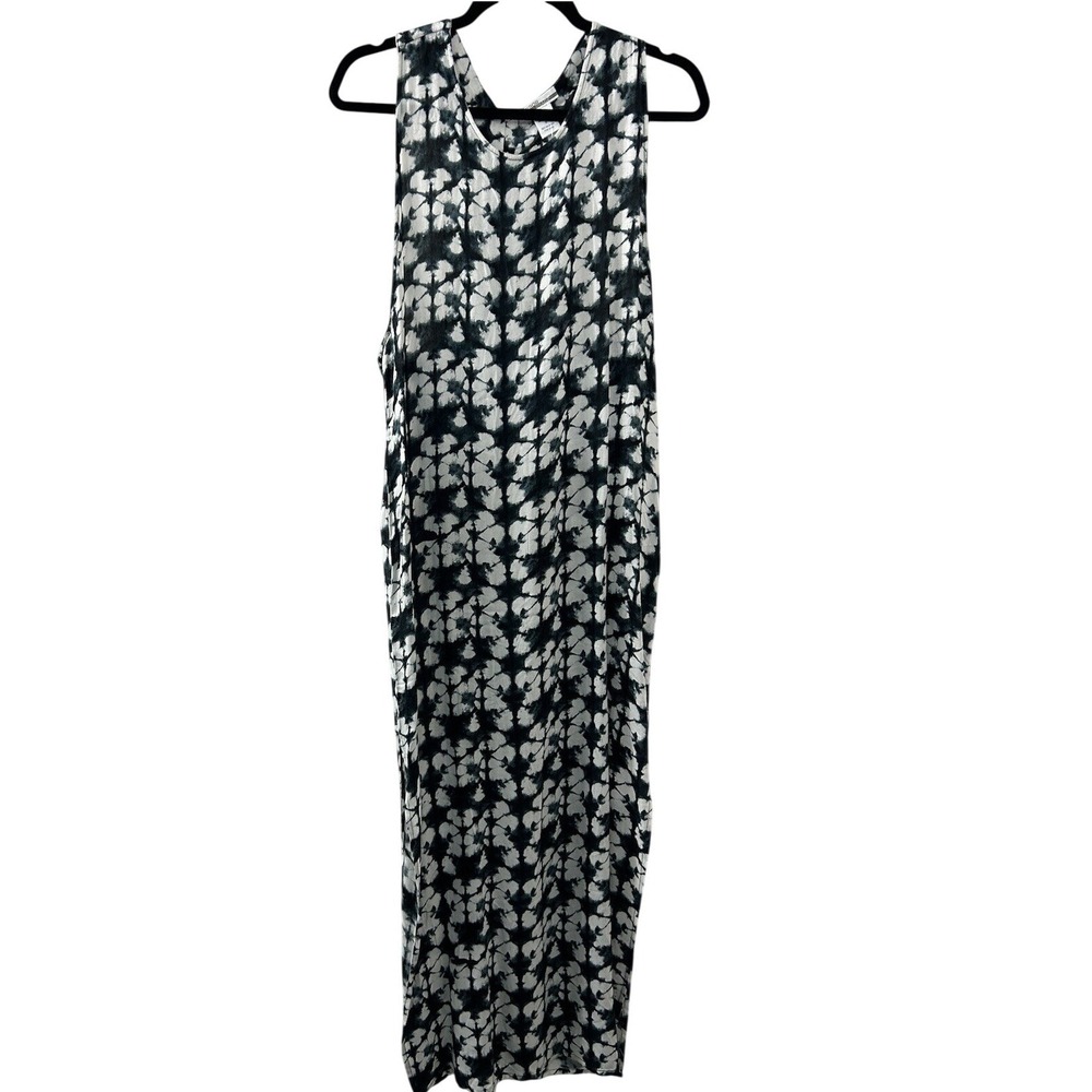 Mirror Image Rayon Tie Dye Maxi Dress M Black White Racerback Boho Summer